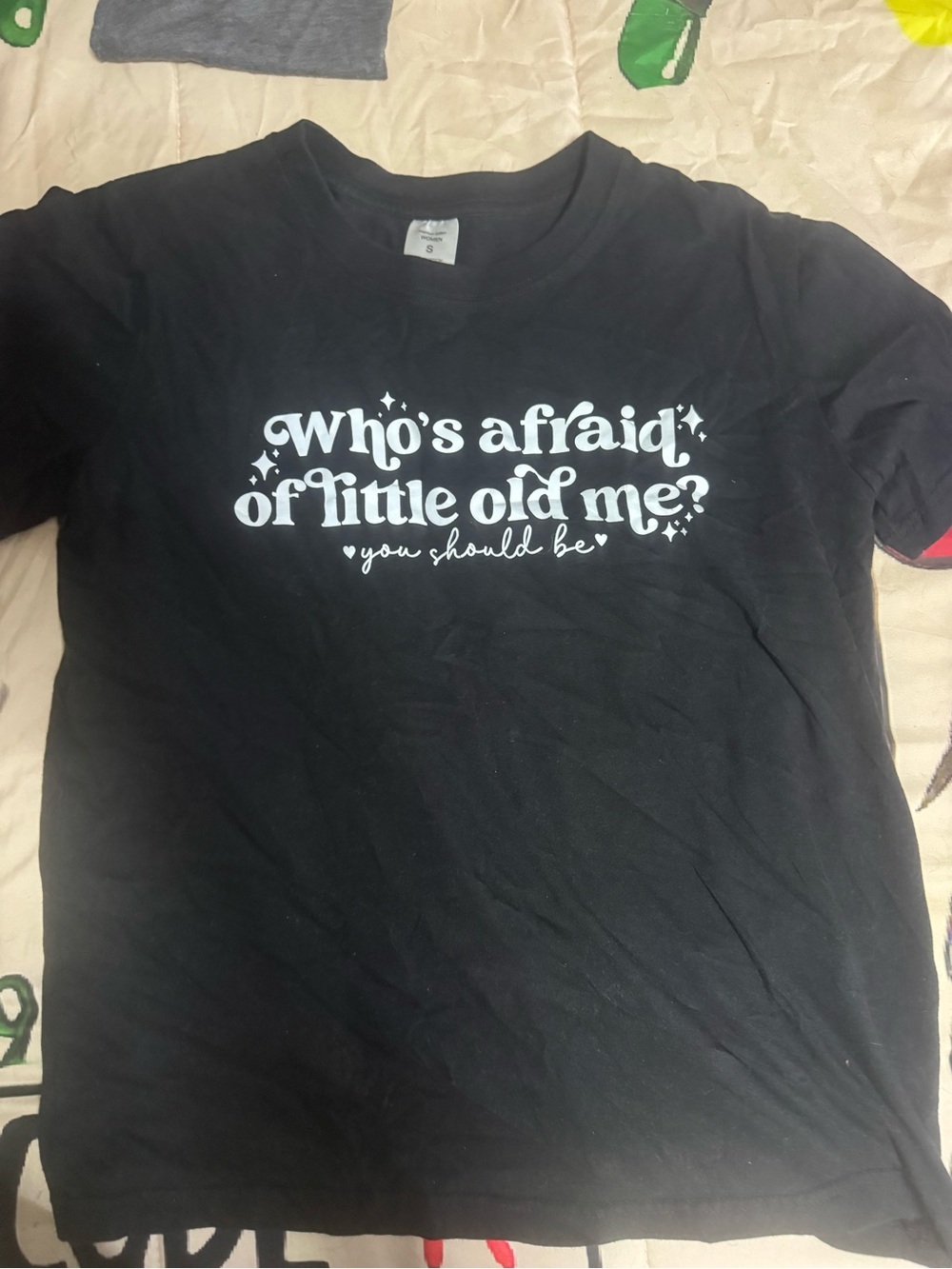 Kids Black Graphic Tee - "Who's Afraid of Little Old Me?"